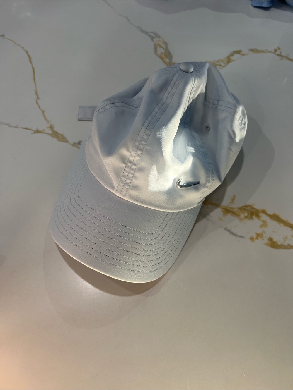 Nike White Baseball Cap with Silver Swoosh